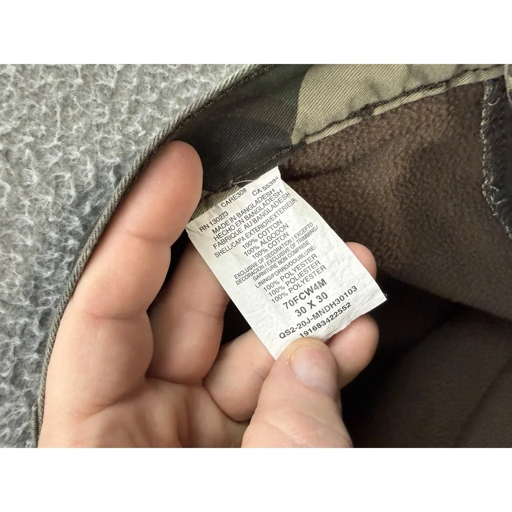 Wrangler Pants Mens 30x30 Camouflage Relaxed Fit Cargo‎ Fleece Lined Outdoors